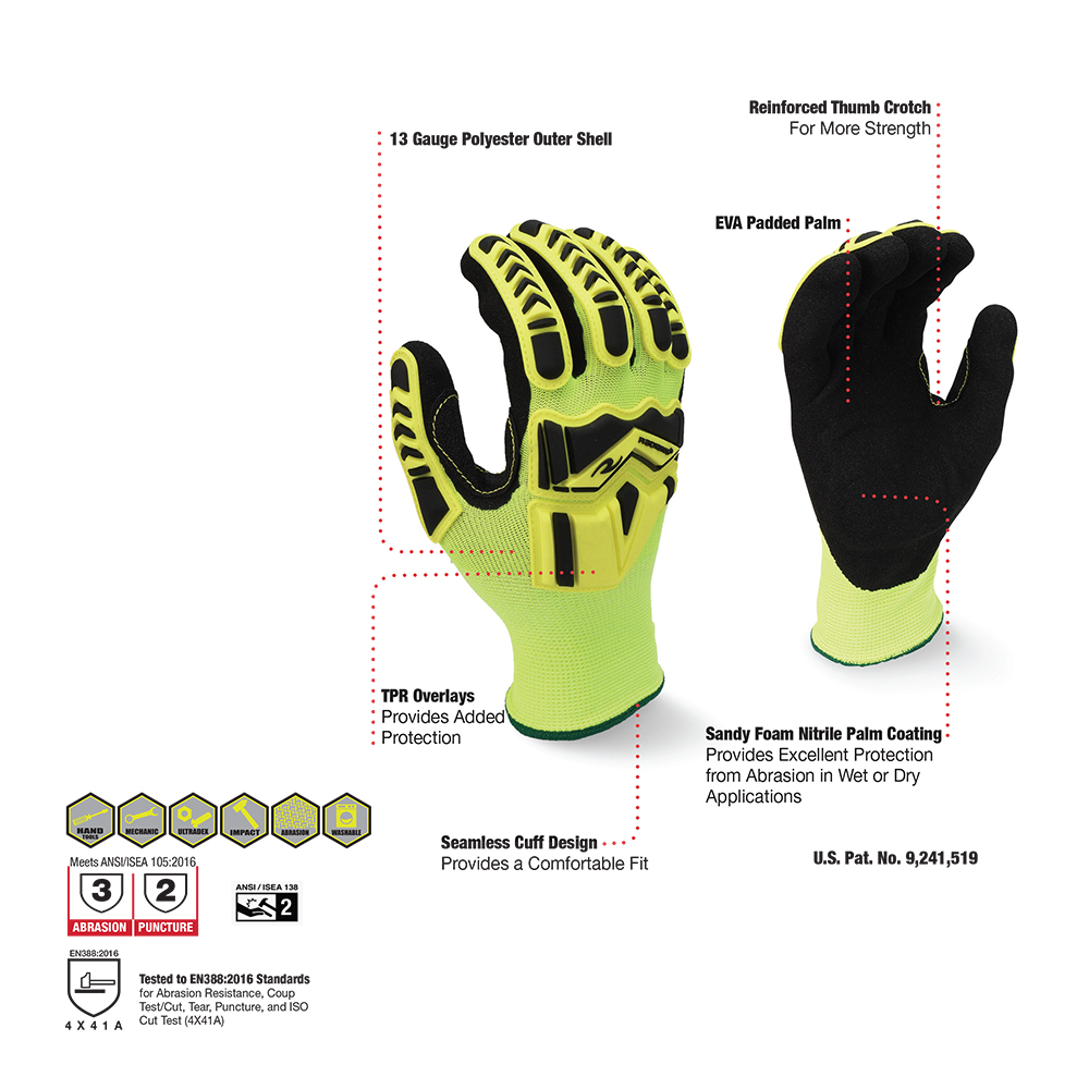 Radians RWG23 High Visibility Work Glove with TPR and Padded Palm